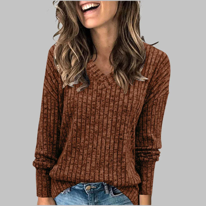 KASHA™ - Casual V-Neck Long Sleeve Sweater - MABEL LONDON
