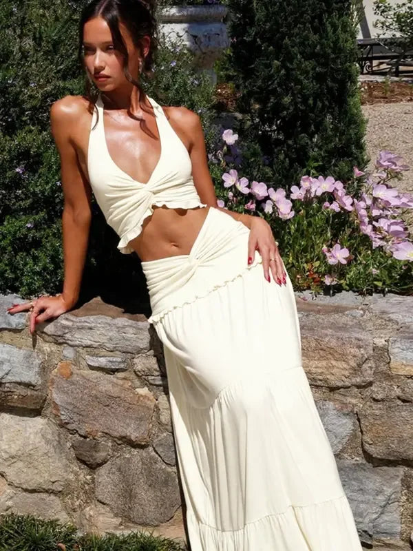 ARIYA™ – Chic Plunge Neck Summer Two-Piece Outfit - MABEL LONDON