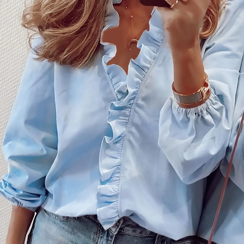 MAISY™ – Ruffled V-Neck Blouse - MABEL LONDON