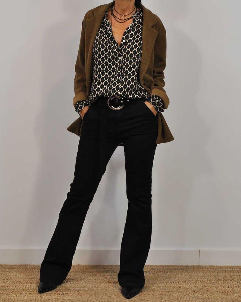 ELVIRA™ - Geometric V-Neck Blouse - MABEL LONDON