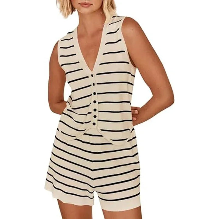 ARTFERI™ – Elegant Striped Sleeveless Lounge Co-Ord - MABEL LONDON