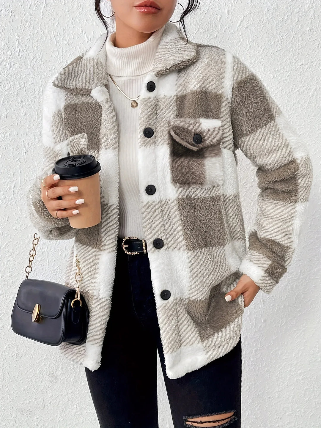 Lina – Cozy Plaid Knit Jacket - MABEL LONDON