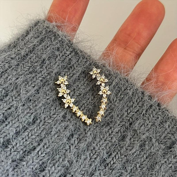 Floral Rhinestone Gold Earrings - MABEL LONDON