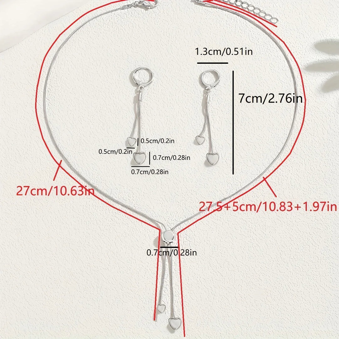Adjustable Heart Pendant Necklace & Earrings Set - MABEL LONDON