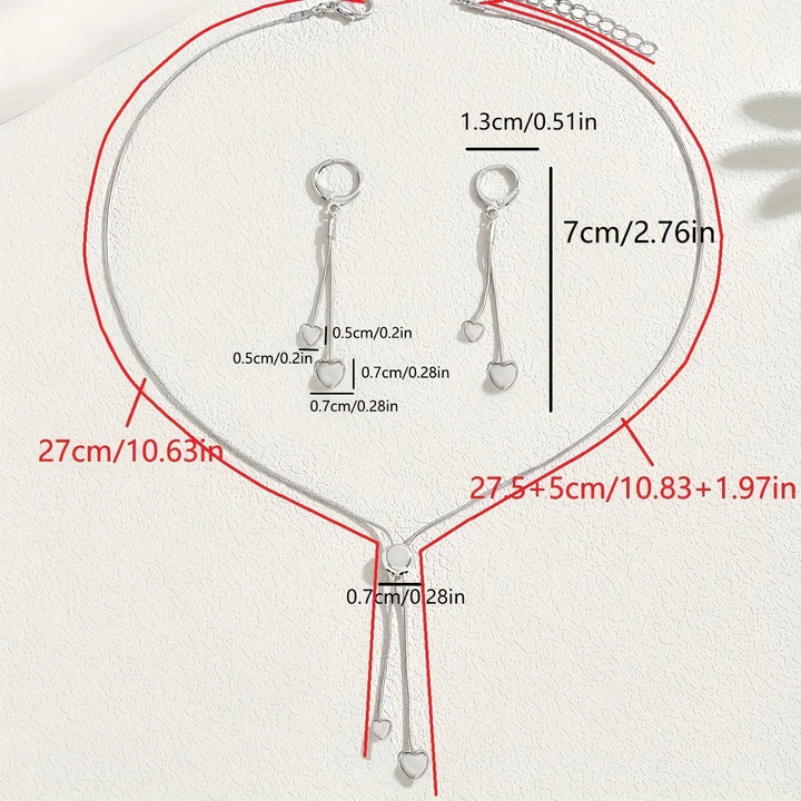 Adjustable Heart Pendant Necklace & Earrings Set - MABEL LONDON