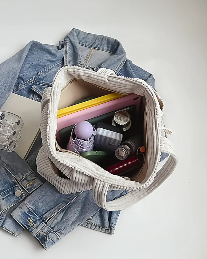 Sylva | Ribbed Tote Bag with Cord Detail - MABEL LONDON