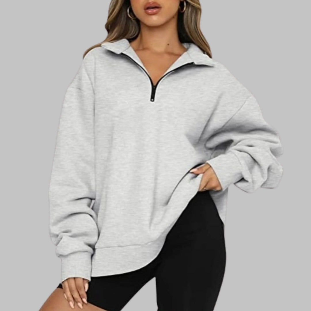 TENLEY™ - Casual Oversized Half Zip Long Sleeve Sweatshirt - MABEL LONDON