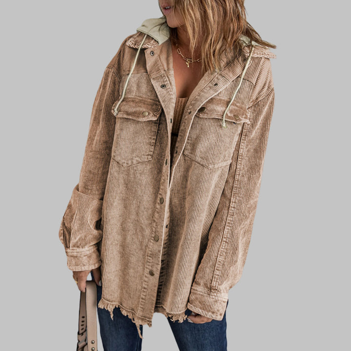 DABRINA™ - Classic Button Down Long Sleeve Hooded Jacket - MABEL LONDON