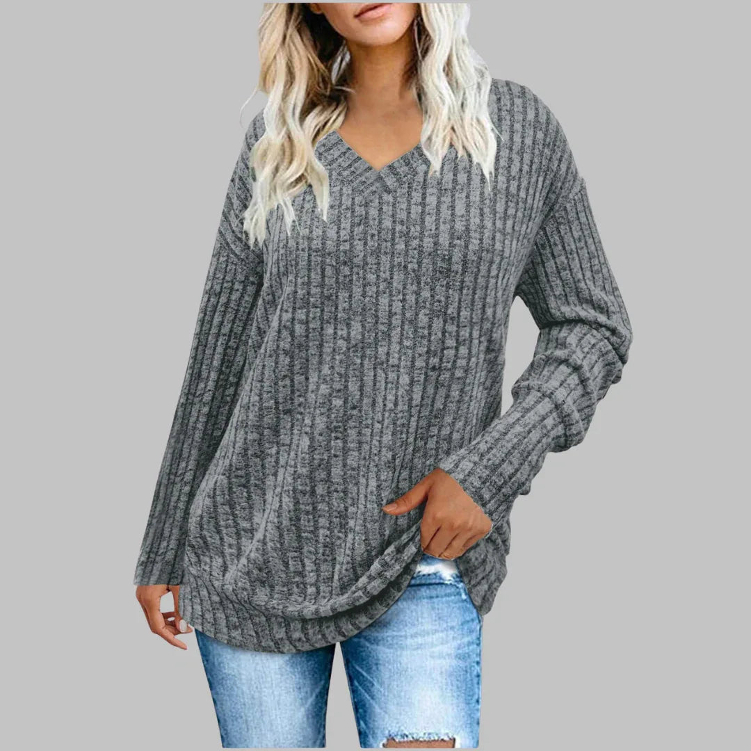 KASHA™ - Casual V-Neck Long Sleeve Sweater - MABEL LONDON
