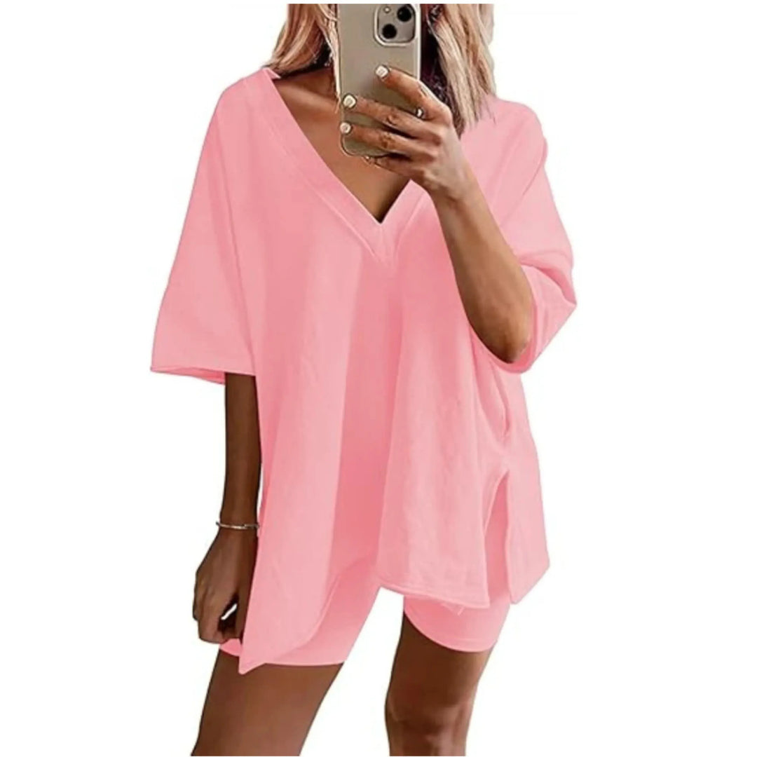 RAMLYN™ – Casual Oversized V-Neck and Short Set - MABEL LONDON
