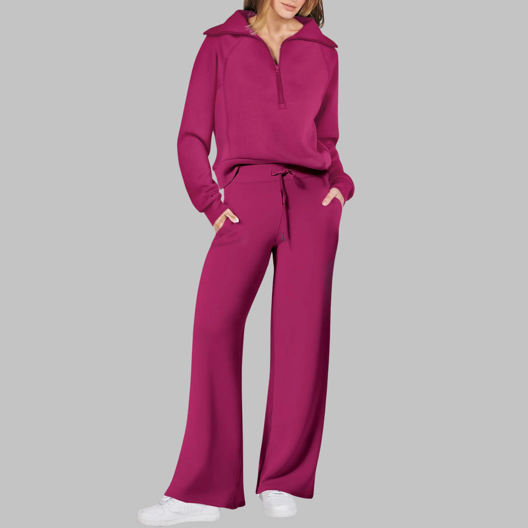 UDAY™ - Comfy Half Zip Sweatshirt and Wide Leg Pants Set - MABEL LONDON