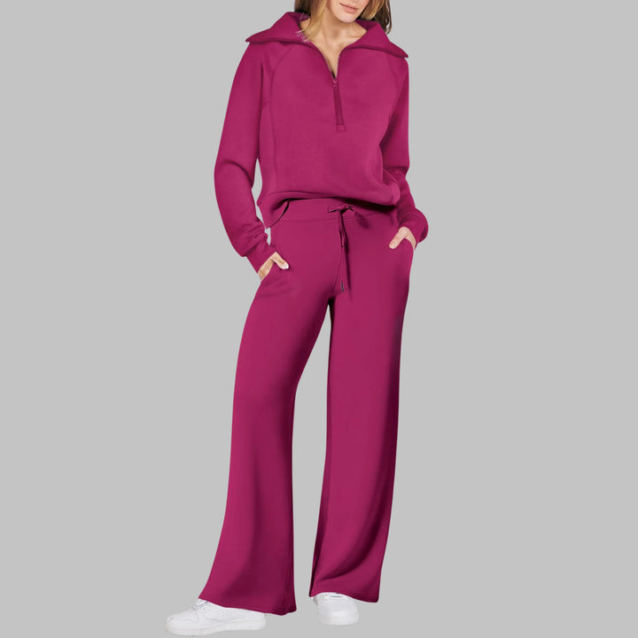 UDAY™ - Comfy Half Zip Sweatshirt and Wide Leg Pants Set - MABEL LONDON