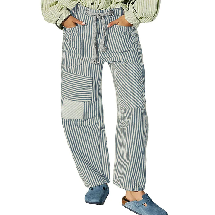 PERLAH™ – Chic Stripe Drawstring Wide-Leg Pants - MABEL LONDON
