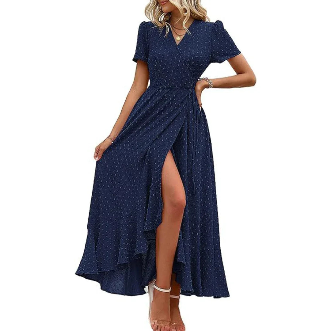 MARJORIE™ - Cozy Summer Wrap Ruffle Hem Split Maxi Dress - MABEL LONDON