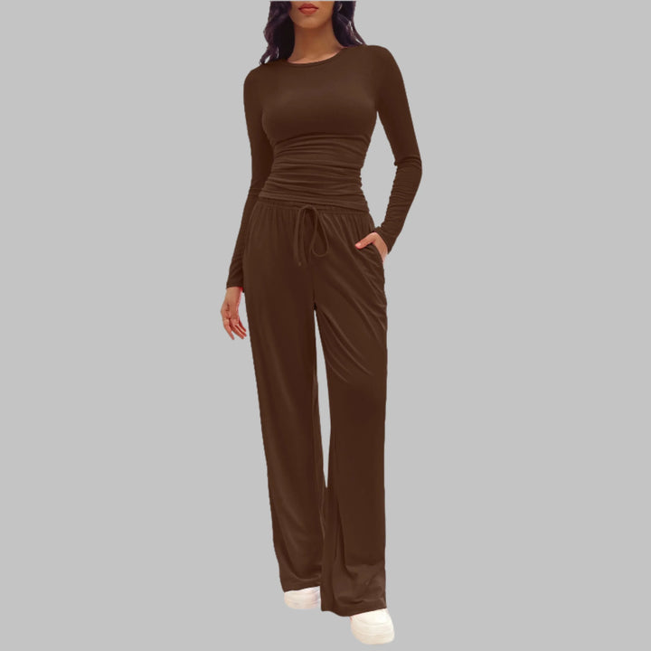 JANNY™ - Casual Long Sleeve Top and Wide Leg Pants Set - MABEL LONDON