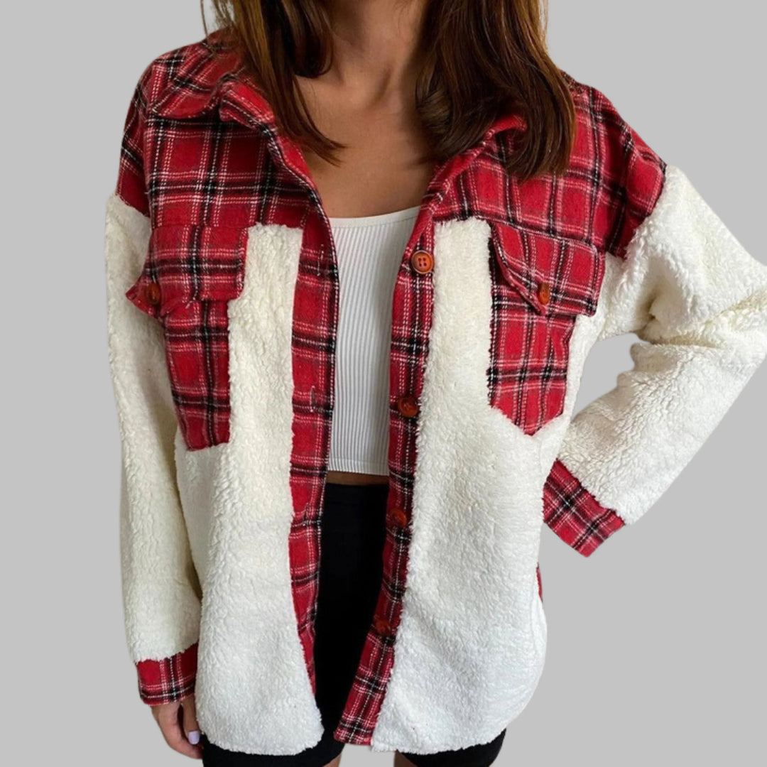 SUNNIE™ - Cozy Long Sleeve Button Down Checkered Jacket - MABEL LONDON