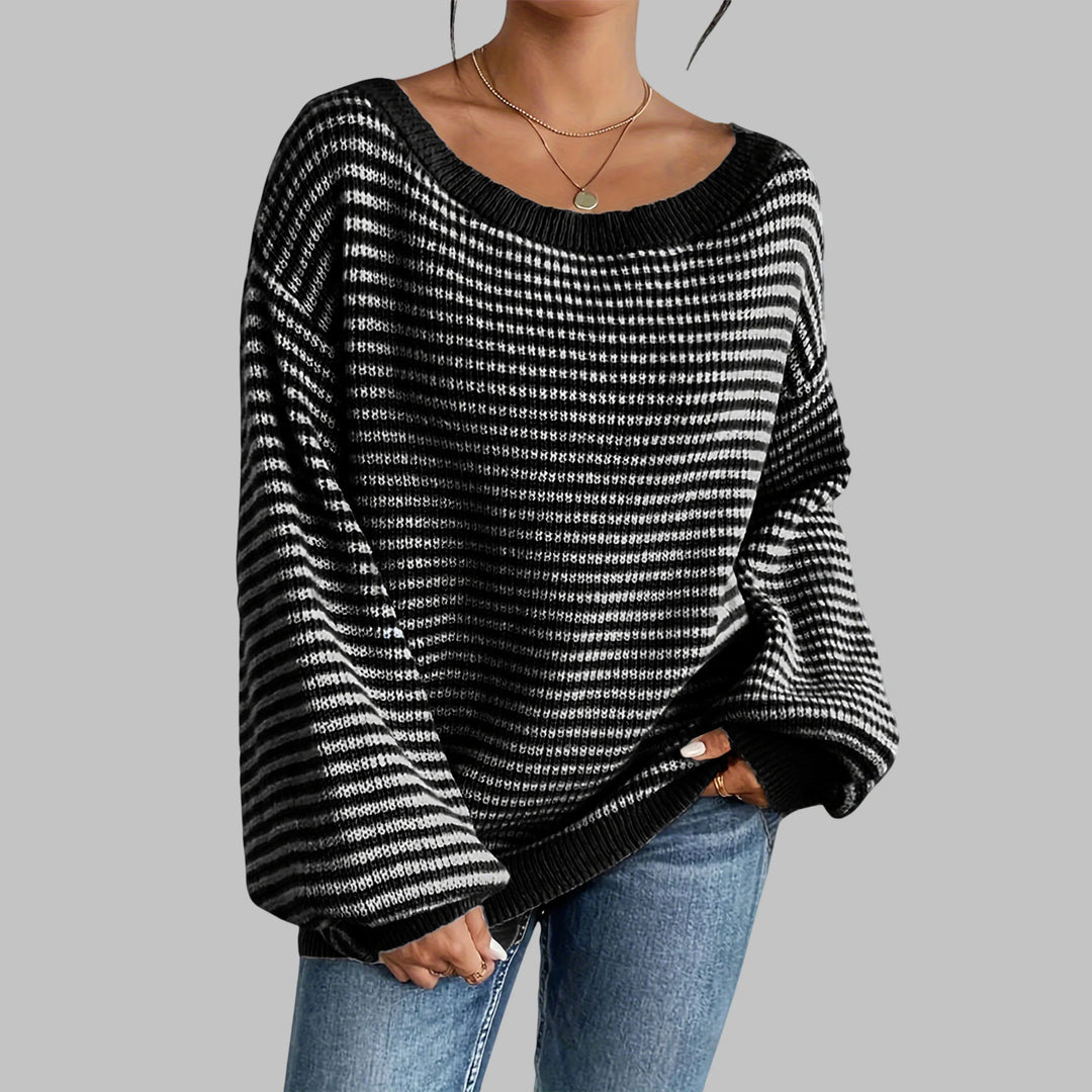 QUILLA™ - Casual Striped Drop Shoulder Long Sleeve Sweater - MABEL LONDON