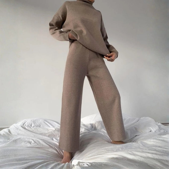 TADUM™ - Cozy Long Sleeve Turtleneck Top and Wide Leg Pants Set - MABEL LONDON