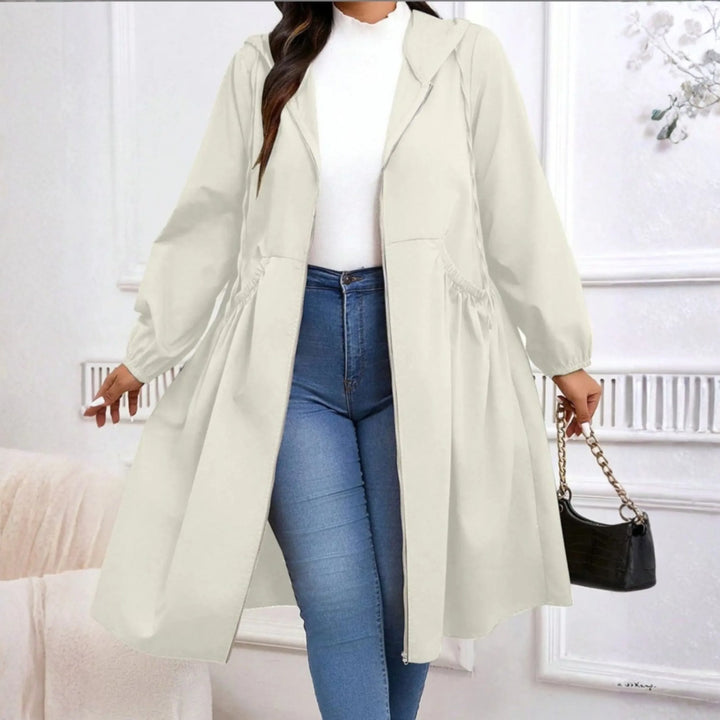 AVRIL™ - Casual Plus Size Drawstring Zip-Up Long Sleeve Hooded Coat - MABEL LONDON