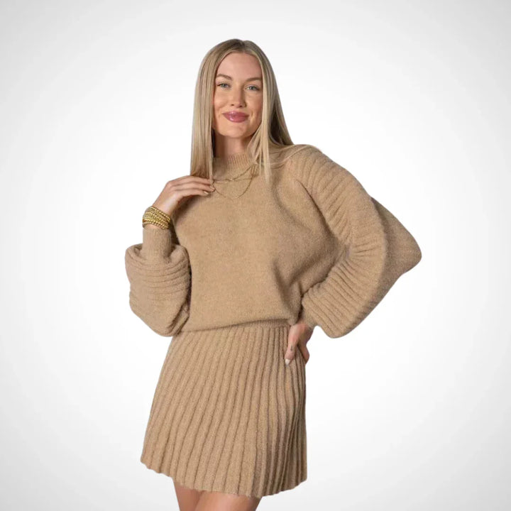 LOUISA™ - Elegant Ribbed Knit Two-Piece Fall Outfit - MABEL LONDON