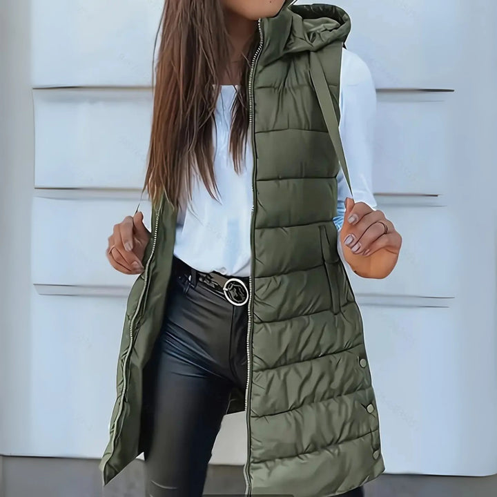 RAIN™ - Casual Sleeveless Hood Long Puffer Vest - MABEL LONDON