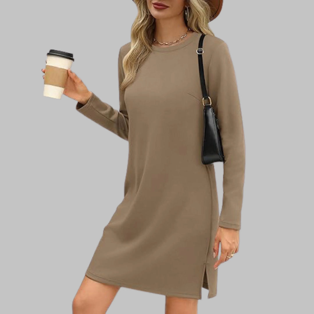 TATLO™ - Casual Long Sleeve Round Neck Mini Dress - MABEL LONDON