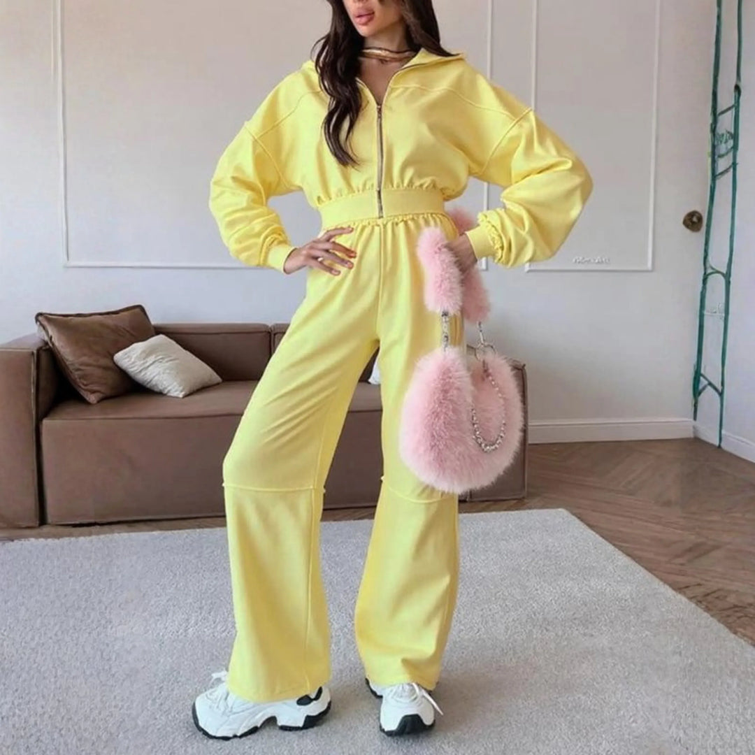 DARA™ - Comfy Zip Up Hooded Sweatshirt and Elastic Waist Pants Set - MABEL LONDON