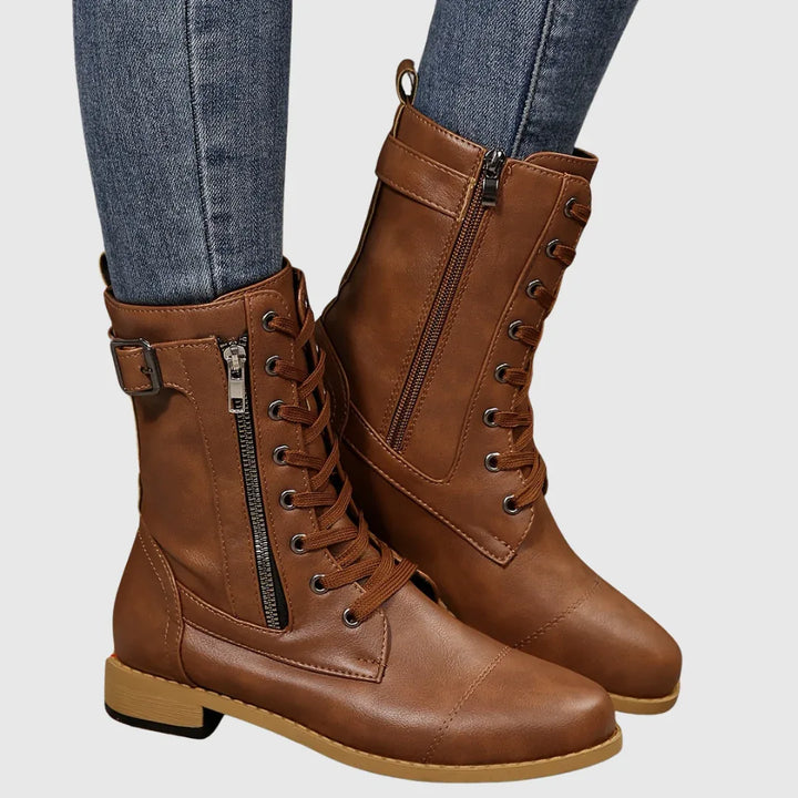 Carmine | Comfortable Side-Zip Leather Boots - MABEL LONDON