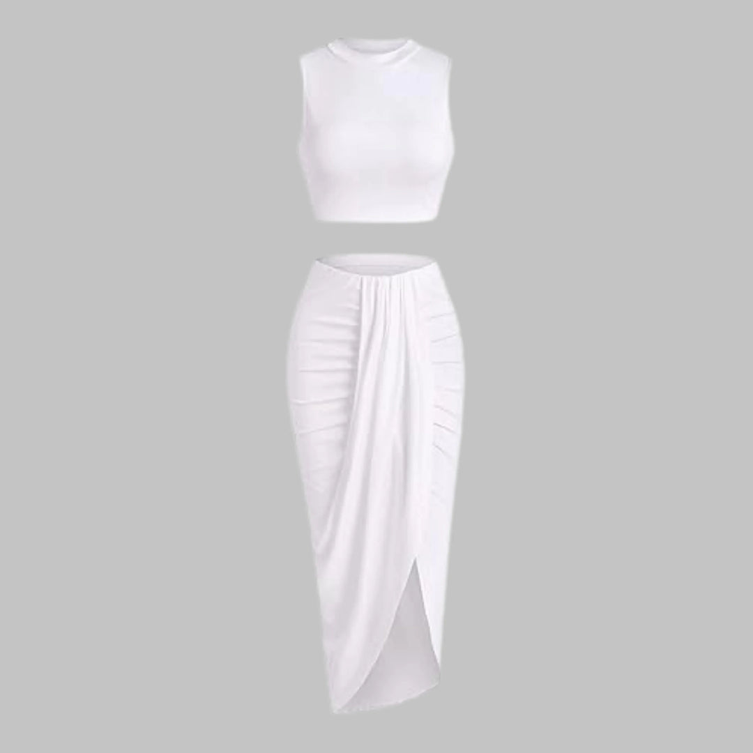 MANUELA™ - Elegant Pleated Slit Long Skirt Set - MABEL LONDON