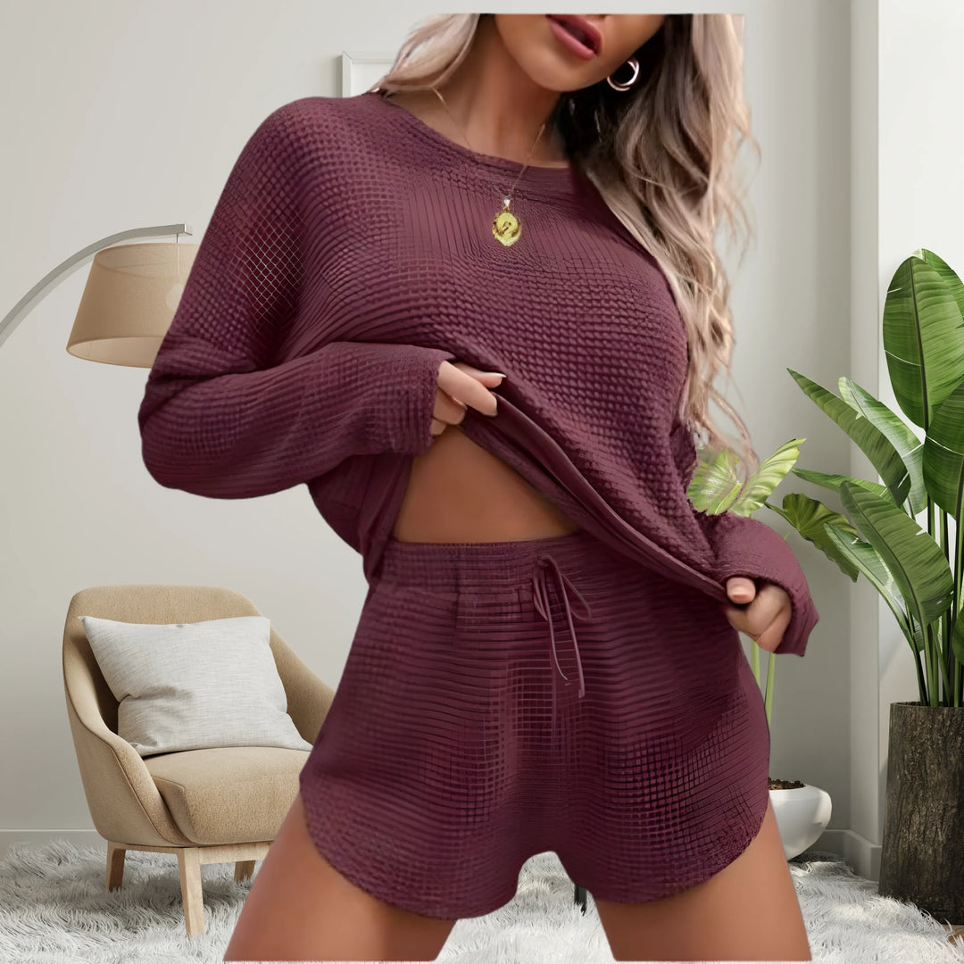YASMERE™ - Casual Long Sleeve Top and Short Pajama Set - MABEL LONDON