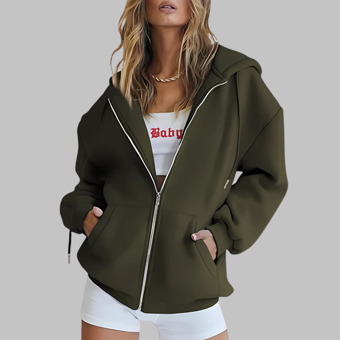 LILMA™ - Classic Zip Up Oversized Hooded Jacket - MABEL LONDON