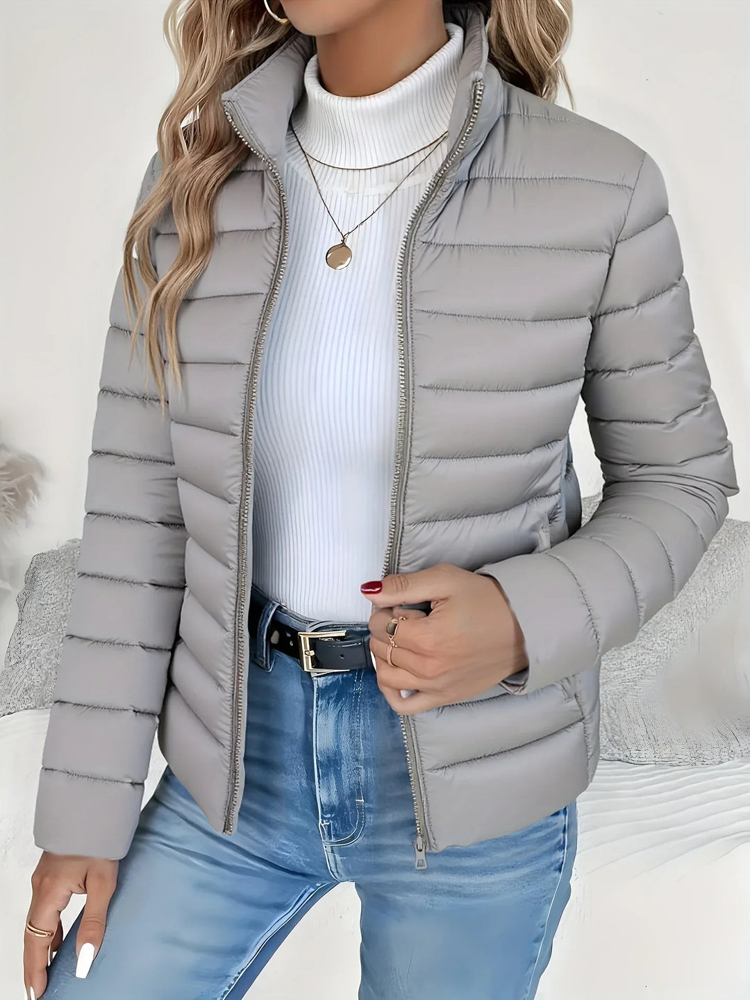 Nalia – Quilted High-Neck Jacket - MABEL LONDON
