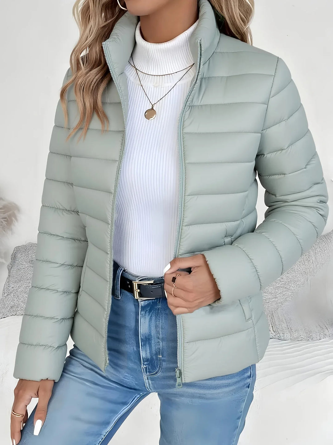 Nalia – Quilted High-Neck Jacket - MABEL LONDON