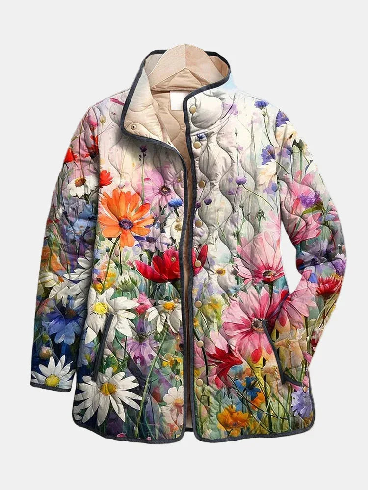 Kaia | Charming Vintage Floral Print Quilted Jacket - MABEL LONDON