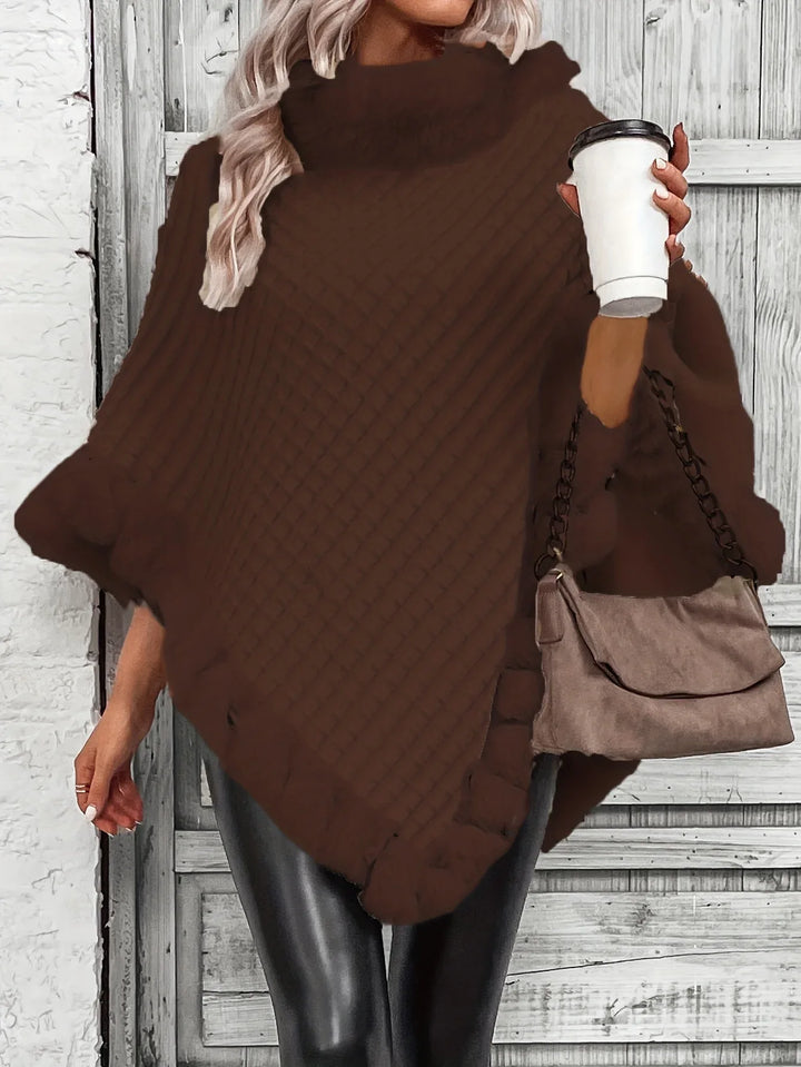 Elara – Faux Fur Trim Knit Poncho - MABEL LONDON