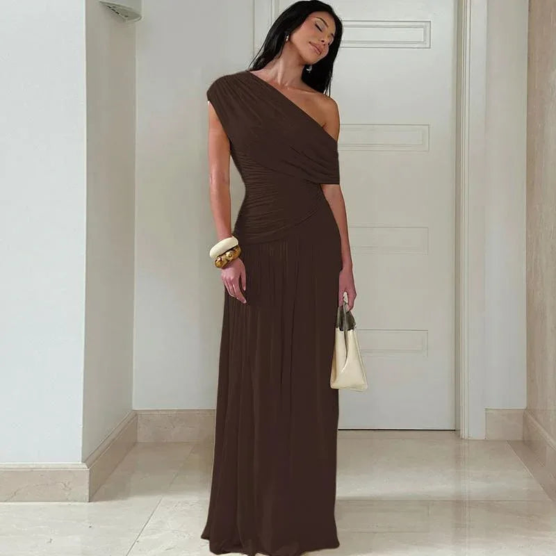 MANO™ - Elegant One Shoulder Evening Bodycon Maxi Dress - MABEL LONDON