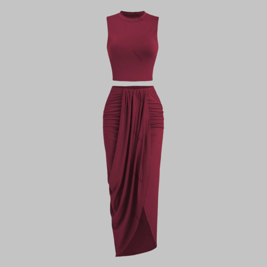 MANUELA™ - Elegant Pleated Slit Long Skirt Set - MABEL LONDON