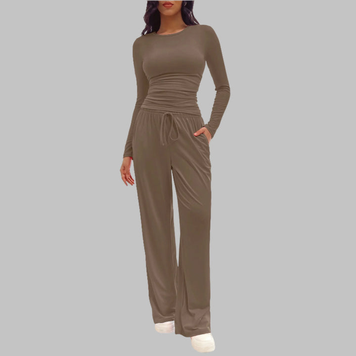 JANNY™ - Casual Long Sleeve Top and Wide Leg Pants Set - MABEL LONDON