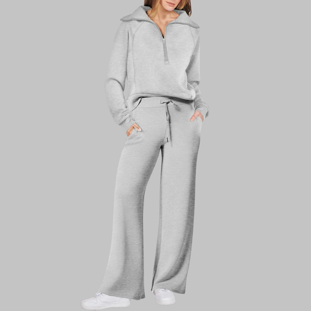 UDAY™ - Comfy Half Zip Sweatshirt and Wide Leg Pants Set - MABEL LONDON