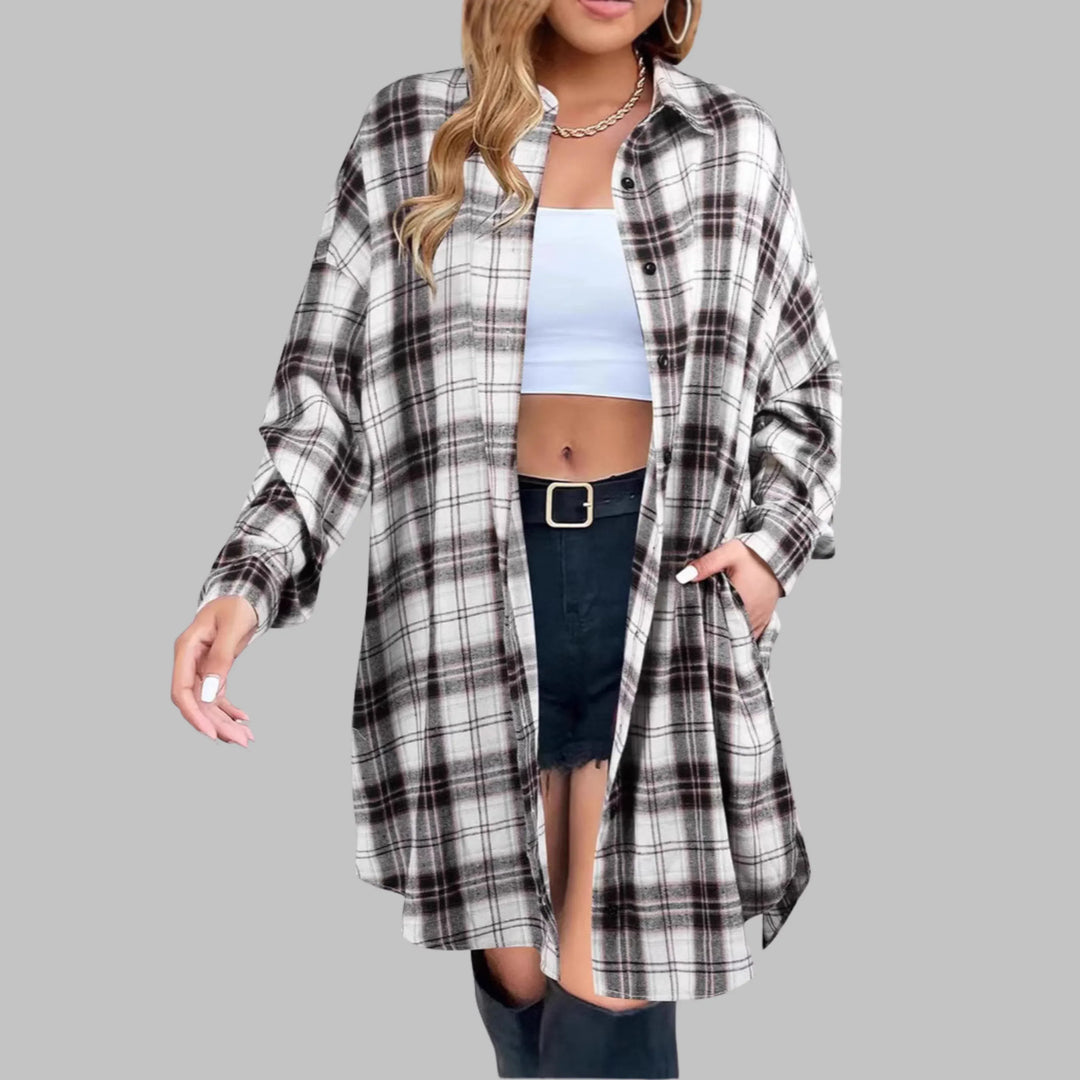 CINA™ - Classy Button Down Plaid Long-Sleeve Jacket - MABEL LONDON