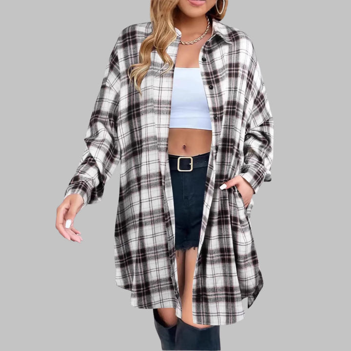 CINA™ - Classy Button Down Plaid Long-Sleeve Jacket - MABEL LONDON