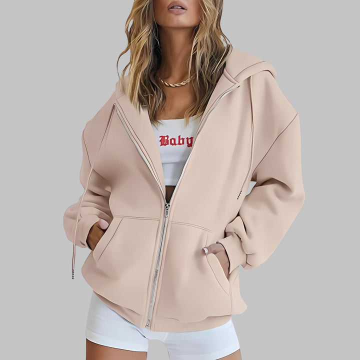 DARA™ - Classic Zip Up Oversized Hooded Jacket - MABEL LONDON