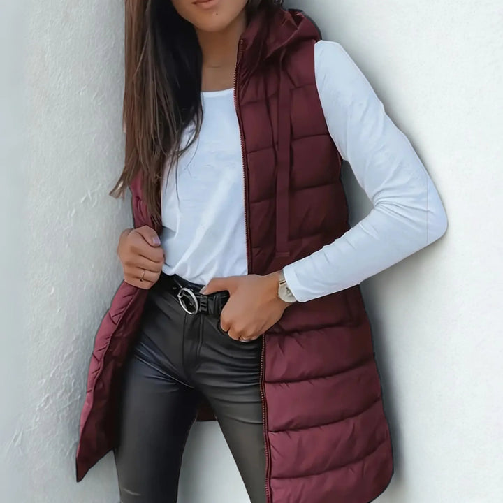 RAIN™ - Casual Sleeveless Hood Long Puffer Vest - MABEL LONDON