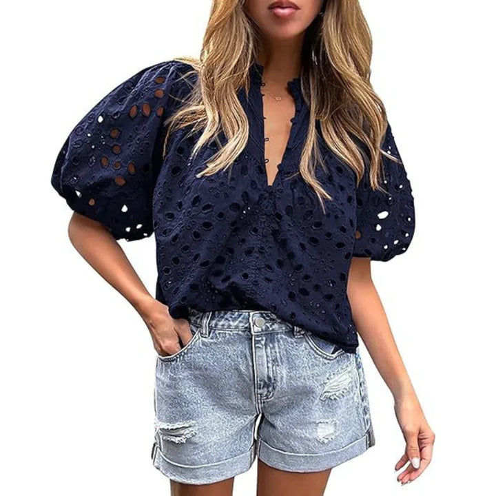 MAYUMI™ – Elegant Chic Puff Sleeve Long Sleeve Top - MABEL LONDON