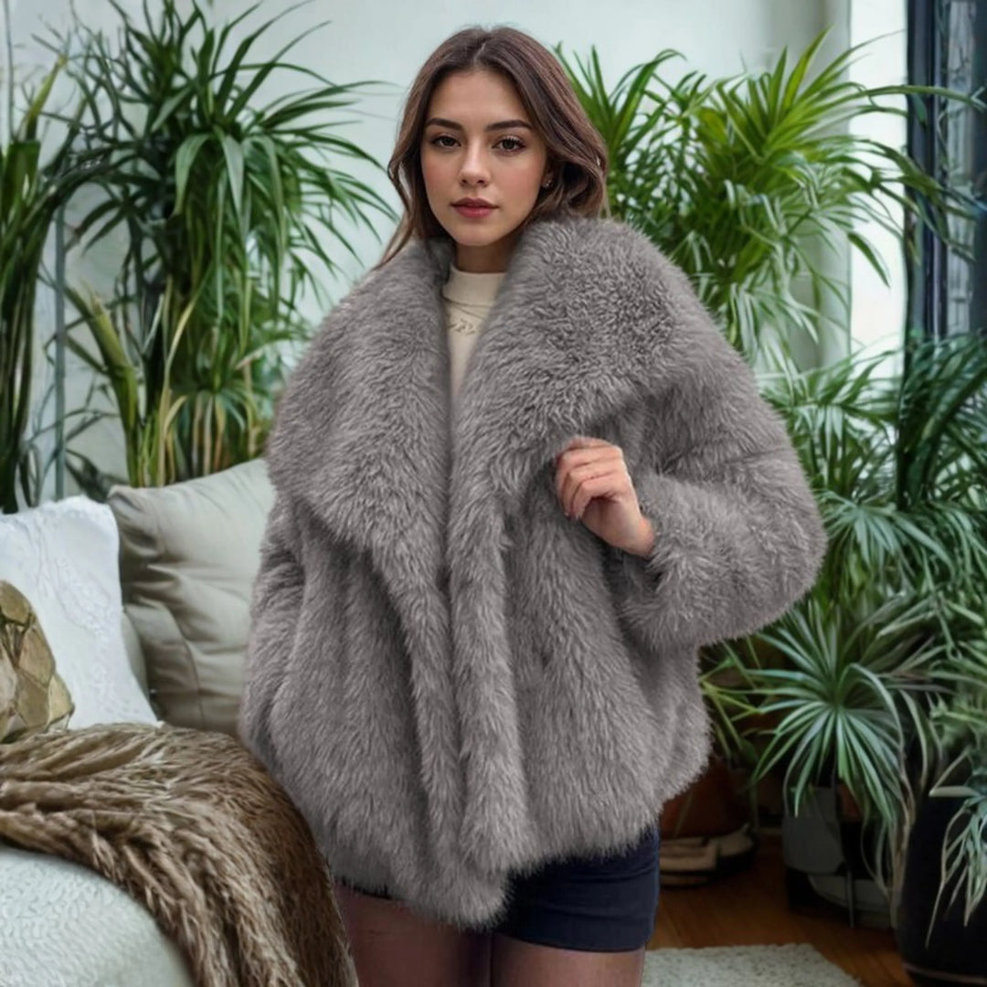CORRINE™ - Classy Long Sleeve Collared Fuzzy Coat - MABEL LONDON