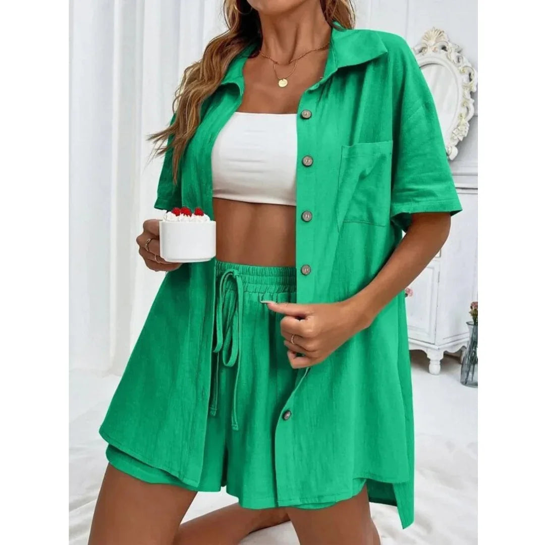 KRISTINE™ – Casual Summer Button-Down Lounge Set - MABEL LONDON