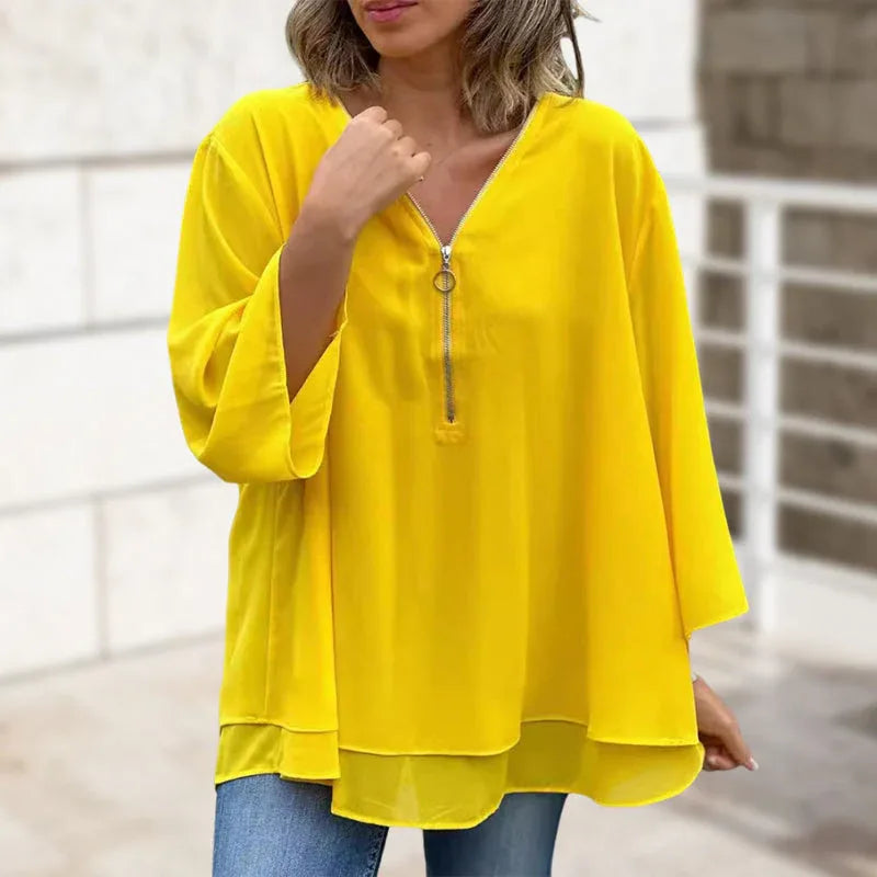 Selindra | Stylish V-Neck Flowy Top - MABEL LONDON