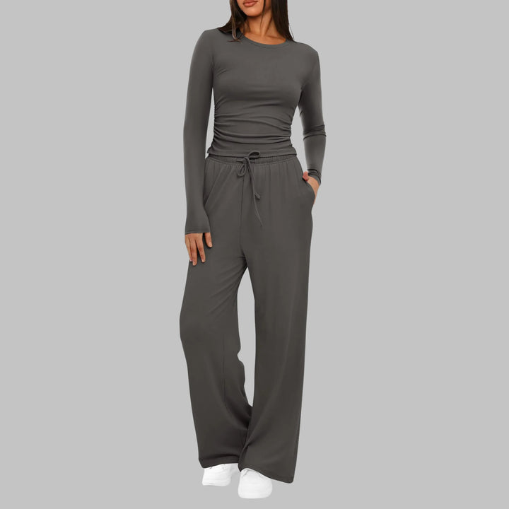 BELLE™ - Casual Long Sleeve Top and Wide Leg Pants Set - MABEL LONDON