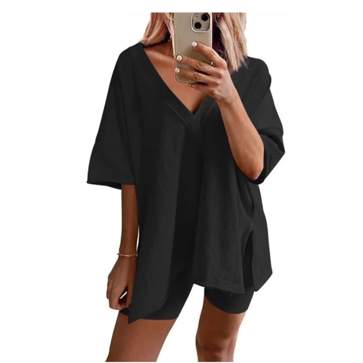 RAMLYN™ – Casual Oversized V-Neck and Short Set - MABEL LONDON