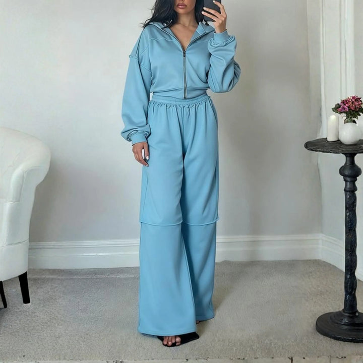 DARA™ - Comfy Zip Up Hooded Sweatshirt and Elastic Waist Pants Set - MABEL LONDON